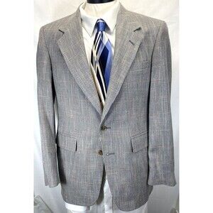 Evan Picone Men Sport Coat Two Button Jacket 38R Windowpane Suit Blazer USA